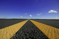 Double yellow lines on road Royalty Free Stock Photo
