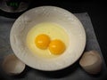 Double Yoked Egg In A White Bowl