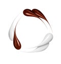 Doubled chocolate and milk drops in a circular motion isolated on a white background