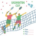 Doubles badminton game men sport poster template.