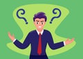 Businessman or entrepreneur thinking Doubt is a question mark. Confused. Business concept. vector illustration Royalty Free Stock Photo