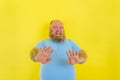 Doubter man with beard and tattoos has doubt about something Royalty Free Stock Photo