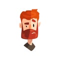 Doubting redhead bearded man, male emotional face, avatar with facial expression vector Illustration on a white