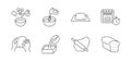 Dough doodle illustration including icons - bowl, oven, mix, ingredients, egg, rolling pin, bread, timer. Thin line art
