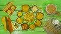 Set of different types of pasta and noodles. Top View. Royalty Free Stock Photo