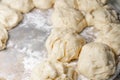 Dough pieces in flour for baking Royalty Free Stock Photo