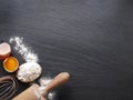 Dough preparation. Baking ingredients: egg and flour. Royalty Free Stock Photo