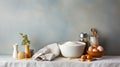 Dough preparation recipe bread, pizza or pie making ingredients, food flat lay on kitchen table background. Butter, milk Royalty Free Stock Photo