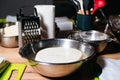 Dough Preparation in Stainless Steel Mixing Bowl
