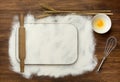 Dough recipe ingredients like eggs, flour on white Royalty Free Stock Photo