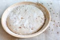 Dough rising in the proofing basket with rye grain