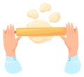 Dough rolling with wooden pin. Baking preparation icon Royalty Free Stock Photo