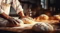 food flour hands dough chef knead baker cook pastry kitchen. Generative AI.