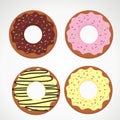 Doughnut Cartoon Illustration with Different Topping