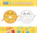 Doughnut Coloring page for kids Game for children Vector. Cartoon. Isolated art on white background. Flat