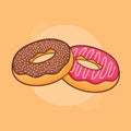 doughnut donuts popular sweet pastry snack chocolate strawberry glaze with flat full color outline style