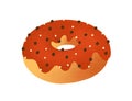 Doughnut flat vector illustration. Tasty donut decorated with chocolate icing isolated on white. Delicious pastry