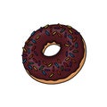 Chocolate glazed donut illustration on white background