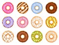 Doughnut vector set, colorful tasty sweets illustration