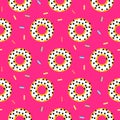 Doughnut white on pink sweet seamless pattern.