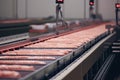 doughnuts on a conveyor belt in a bakery