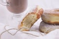 Doughnuts with glass of cacao