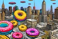 Doughnuts and UFOs flying over the city