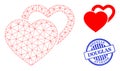 Douglas Scratched Rubber Imprint and Web Mesh Valentine Hearts Vector Icon