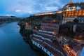 Douro river in the Porto old town at night, Portugal. Travel. Royalty Free Stock Photo