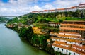 Douro river with Porto and Vila Nova de Gaia cities top view