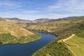 Douro river wine valley region drone aerial view, Portugal