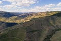 Douro river wine valley region drone aerial view, Portugal