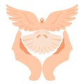 Dove bird carrying olive branch in beak as a peace symbol. Vector logo or icon. No war concept Royalty Free Stock Photo