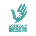 Dove bird symbol of hand in hands vector icon template