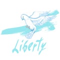 Dove, bird, symbol of peace and happiness, liberty. Hand sketch style drawing. The sleek silhouette on a white background. White b