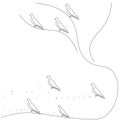 Dove birds line drawing, vector illustration