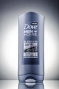 Dove body and face wash isolated on gradient background. Dove is personal care brand owned by Unilever originating in the UK