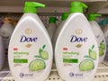 Dove Body wash bottles on store shelf