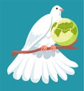 Dove on branch with globe, peace and calmness Royalty Free Stock Photo