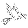 Dove Carrying Mail Single Line Art Silhouette Vector Illustration Royalty Free Stock Photo