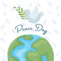 Dove Carrying Olive Branch Illustration Concept. International Peace Day Card Design