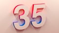 Cream Lights And Shadows 3D Elegant Corporate Number 35 With Red And Blue Gradient Color On The Side Stick To The Wall