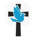 Dove and crucifix, Christianity virtue, peace and kindness symbol