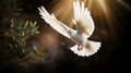 Dove descending, olive branch symbolizing empowerment and peace.AI Generated