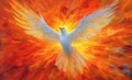 Dove of Divine Light: Depiction of the Holy Spirit as a Dove.The outpouring of the Holy Spirit and the dawn of golden light: Royalty Free Stock Photo