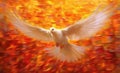Dove of Divine Light: Depiction of the Holy Spirit as a Dove...The outpouring of the Holy Spirit and the dawn of golden light: Royalty Free Stock Photo