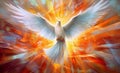 Dove of Divine Light: Depiction of the Holy Spirit as a Dove...The outpouring of the Holy Spirit and the dawn of golden light: Royalty Free Stock Photo