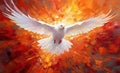 Dove of Divine Light: Depiction of the Holy Spirit as a Dove. The outpouring of the Holy Spirit and the dawn of golden light: Royalty Free Stock Photo