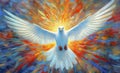 Dove of Divine Light: Depiction of the Holy Spirit as a Dove. The outpouring of the Holy Spirit and the dawn of golden light: Royalty Free Stock Photo