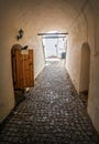 Dove on the door of the church shop. Caption: Church Shop is open Royalty Free Stock Photo